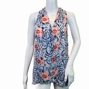 Cabi #5537 Womens Stem Blouse White Floral Blue- Large - EUC